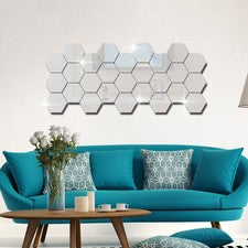 Pegatinas de espejo hexagonales para paredes de sala de estar acabado tipo espejo mejora la luz