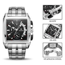 Men's Watch Chronograph Analog Quartz Square Wrist Watch Waterproof 30m Calendar