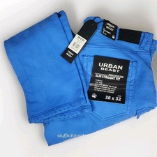 NUEVO CON ETIQUETAS Para hombres URBAN BEAST Delgado Recto Azul Real Envejecido Estilo Carga 38"x32"