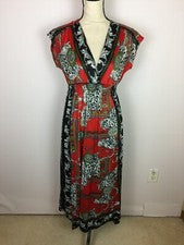 Nuevo con etiquetas Vestido Stevie & Lindsey Midi Talla L Mujer Rojo Estampado Cuello en V Cintura Calada