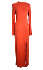 Nuevo con etiquetas Maxi Vestido Zara Manga Larga Tejido Acanalado Para Mujer Talla M Naranja Elastizado