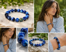 Preciosa pulsera de ágata azul en forma de bola Ø-10 mm