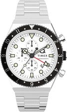 Orologio Uomo TIMEX Q GMT TW2V69900 Chrono Bracciale Acciaio Bianco