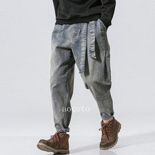 Moda Para Hombres Retro Sueltos Denim Harén Pantalones Jeans Sueltos Informales Pantalones Pantalón
