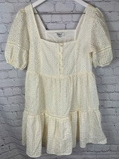 NUEVO CON ETIQUETAS MADEWELL Mini Vestido para Mujer Mezcla de Ojales en Niveles Marfil Talla 0 $138.00