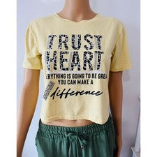 Mujer Verano Moda Brillante Recortado Prendas para el torso Estampado Cuello Redondo Camiseta Amarilla S