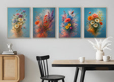 Set of 4 Realistic Flower with Vibrant Ground Nature Poster Art Print A3 A4 A5