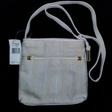 Bandolera Bandolera de Diseñador Americana Sharif Correa Larga Cartera Cuero Marfil Nueva con Etiquetas