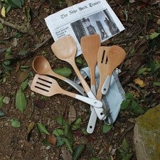 Juego de volteador de sartenes de mango largo para cocina incl. cuchara y espátula de arroz pequeña