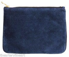 Bolso sin asas/cosméticos BALMAIN Paris x H+M pequeño de gamuza y cuero azul nuevo con etiquetas