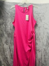 Nuevo Vestido Ponte A New Day Para Mujer Sin Mangas Acanalado Rosa Talla XXL Largo