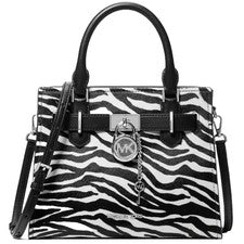 Nuevo Bolso Cartera Michael Kors Para Mujer Hamilton Pequeño Estampado de Cebra Pelo de Becerro Negro