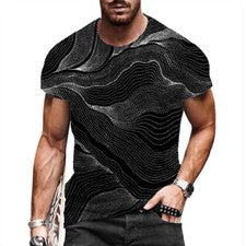 Camiseta De Manga Corta Sedosa Con Gráfico Abstracto Negro A La Moda Para Hombre