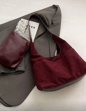 Bolso hobo de hombro estilo gamuza sintética borgoña para mujer