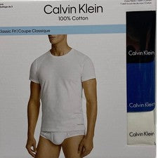 Paquete de 3 camisetas de algodón cuello redondo XL negras azules blancas XL NUEVAS EN CAJA de Calvin Klein para hombre