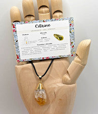 Collar colgante de cristal de citrino piedra preciosa curativa cuarzo curación + tarjeta + bolsa