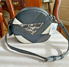 BOLSO BANDOLERA COACH PATCHWORK PIEL DE SERPIENTE CANTIMPLORA ESTILO 38668 CUERO NEGRO NUEVO CON ETIQUETAS