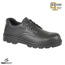 Grafters M361A S1P Uniforme Negro Alto Brillo Cuero Puntera de Acero Gorra Zapatos de Seguridad