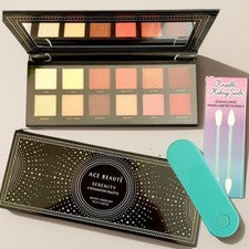 Paleta de sombras de ojos Ace Beaute Serenity conjunto de 12 tonos neutros con hisopos reutilizables