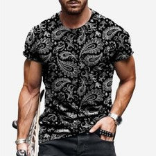 Camiseta Hombre Paisley Moda Manga Corta Negro Informal Moda Suave Camisetas Top