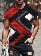 Camisetas hombre estampado geométrico abstracto rojo negro blanco manga corta