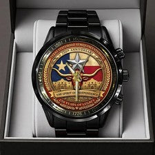 Reloj Texas 250th Remember Alamo Lone Star negro acero inoxidable HT30726