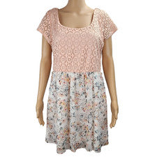 Nuevo Mini Vestido Floral Manga Corta AS U WISH Para Mujer (XL) Melocotón Encaje y Gasa