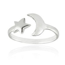 Anillo Luna y Estrella Media Luna - Plata de Ley 925 - Tallas 5-10 Cielo Celestial