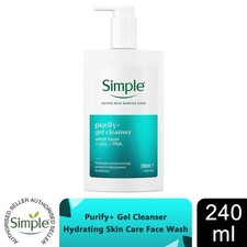 Limpiador facial en gel Simple Purify+ 240 ml lavado facial hidratante para el cuidado de la piel