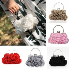 Bolso clutch mujer flores cosido a mano 14 rosas satinado imitación seda boda