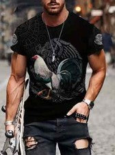 Camiseta Gallo Águila Mexicano Manga Corta Hombre Novedad Moda Camisa Sedoso Tee