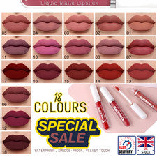 Lápiz labial líquido mate 18 colores mancha de labios 24 horas de larga duración impermeable Reino Unido