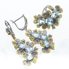 Conjunto de joyas naturales topacio azul plata 925 esterlina/RVSS14