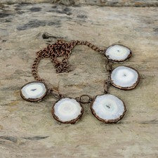 Collar Esposa Cadena Electroformada Bisel Druzy Cuarzo Solar Natural Redondo Cobre