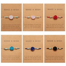 Pulsera Cuerda Trenzada Cristal Piedra Natural Amistad Pareja Tarjeta Joyería Regalo