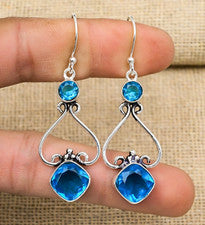 Pendientes de plata de ley 925 hechos a mano con piedras preciosas de topacio azul joyas