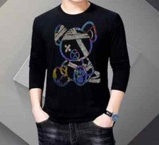 Nueva Camiseta Larga Negra De Lujo Oso Diamante Estrás Moda Para Hombres Alta Calidad