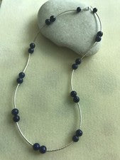 Lapislázuli teñido - Collar de mujer de 20" de largo - plata de ley/plata tibetana