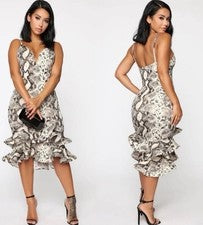 Vestido midi con volantes y estampado de serpiente Nova de moda para mujer L nuevo con etiquetas