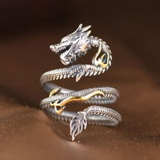 Anillo de dragón de llama tallado afortunado regalo de plata esterlina 925 sólida real para hombres y mujeres