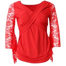 Camiseta de manga larga, encaje, disfraz de baile para mujer, baile de compañía, baile T