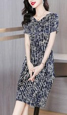 Moda Para Mujer Manga Corta Cinturón Estampado Cuello Redondo Verano Línea A Vestido Talla