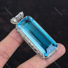 Colgante facetado de piedras preciosas de topacio azul suizo de plata de ley 925 joya boho vintage