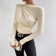 Mujer Color Sólido Slim Fit Base Camisa Albaricoque Moda Manga Larga Camiseta