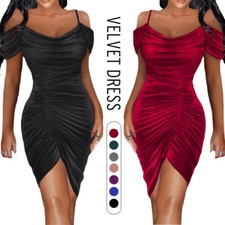 Mujeres Sexy Terciopelo Ajustado Vestido Bandolera Bodycon Noche Cóctel Fiesta Moda Vestido