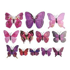 Pack de 12 pegatinas de pared mariposa 3D púrpura vibrante para decoración del hogar