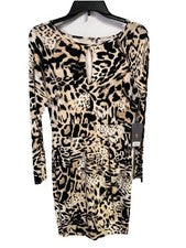Vestido ajustado para mujer Jennifer Lopez M manga larga manchas animales parisino chic
