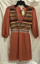 Vestido boho multicolor Flying Tomato naranja para mujer manga 3/4 forrado talla pequeña
