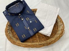 Algodón Puro Color Blanco Liso Azul Marino Festival Étnico Para Hombres Kurta Para Regalo