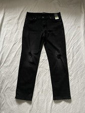 Pantalones de mezclilla negros de moda No Boundaries calce ajustado 34 X 30 agujeros desgastados para hombre